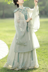 Green Stand Collar Embroidery Classic Hanfu Full Set